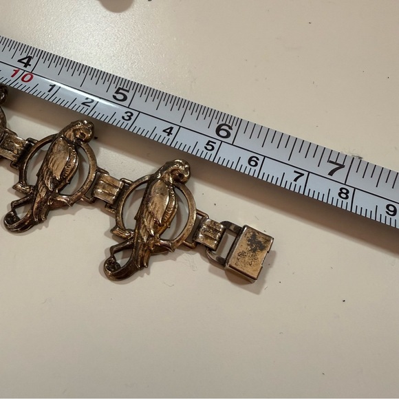 Antique Victorian deco gold vermeil Sterling silver bird parrot wide bracelet - Picture 7 of 17